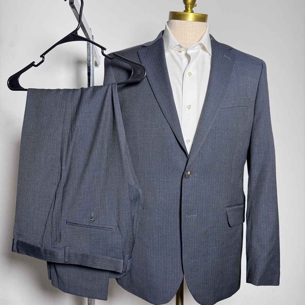 Jos A Bank Suit Mens 42R 34x31 Gray Pinstripe 1905 Slim Fit Wool Blend 2-Button